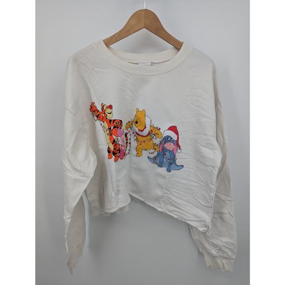 Vintage Disney Women’s Winnie the Pooh Holiday Lights  Pullover Size XL Cropped - Picture 1 of 5